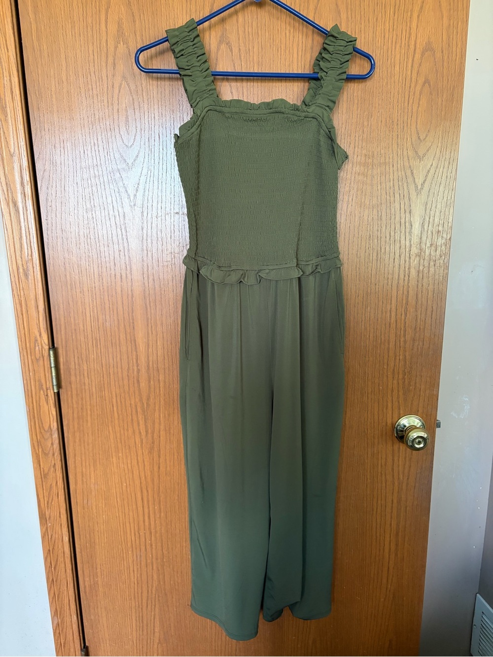 Maurices Olive Green Smocked Wide-Leg Jumpsuit